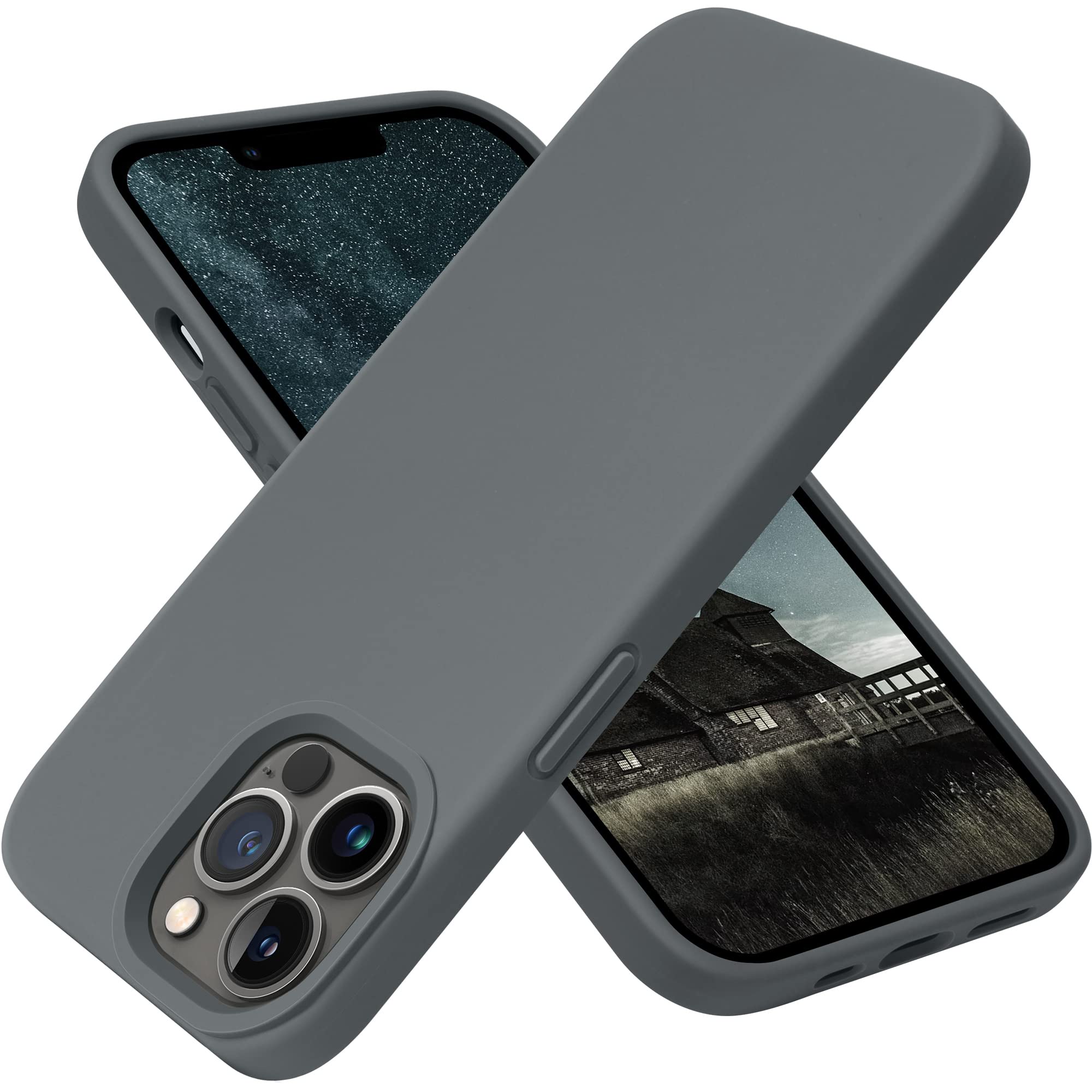 OTOFLY Compatible with iPhone 13 Pro Case,Liquid Silicone Slim Protective Shockproof Phone Case Cover with Anti-Scratch Microfiber Lining, 6.1 inch (Space Gray)