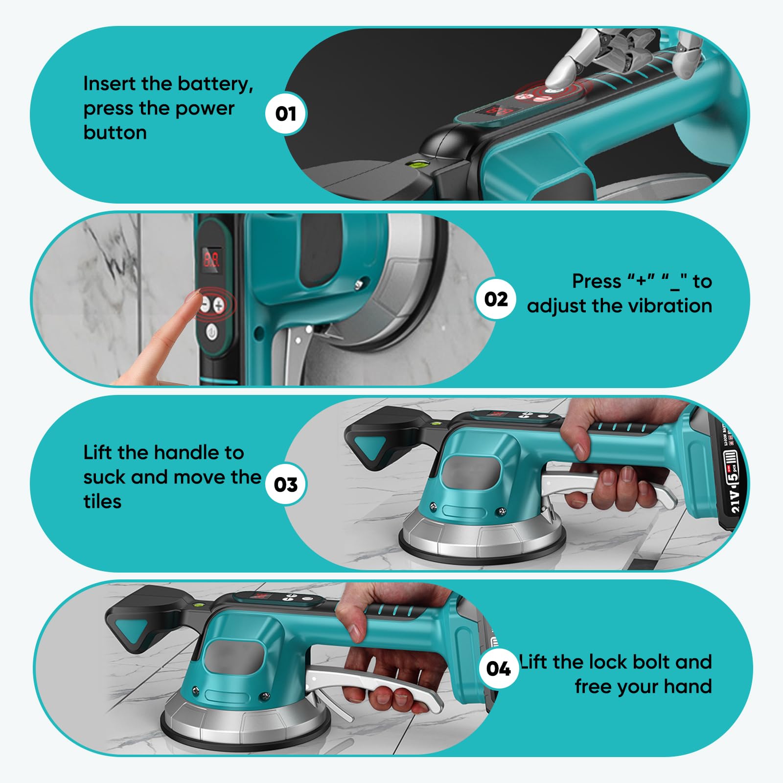 Makita Kompatibler Fliesenrüttler Akku Vibrationsgerät 10 Geschwindigkeiten 200KG Adsorption 30-240cm