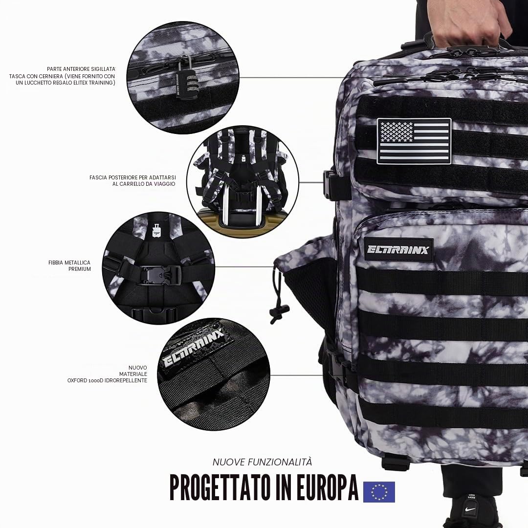 ELITRAINX Zaino 45L Tattico Militare USA Impermeabile Sport, Cabina Aereo, CrossTraining, All'aperto Sport Palestra Portatile by ELITEX TRAINING