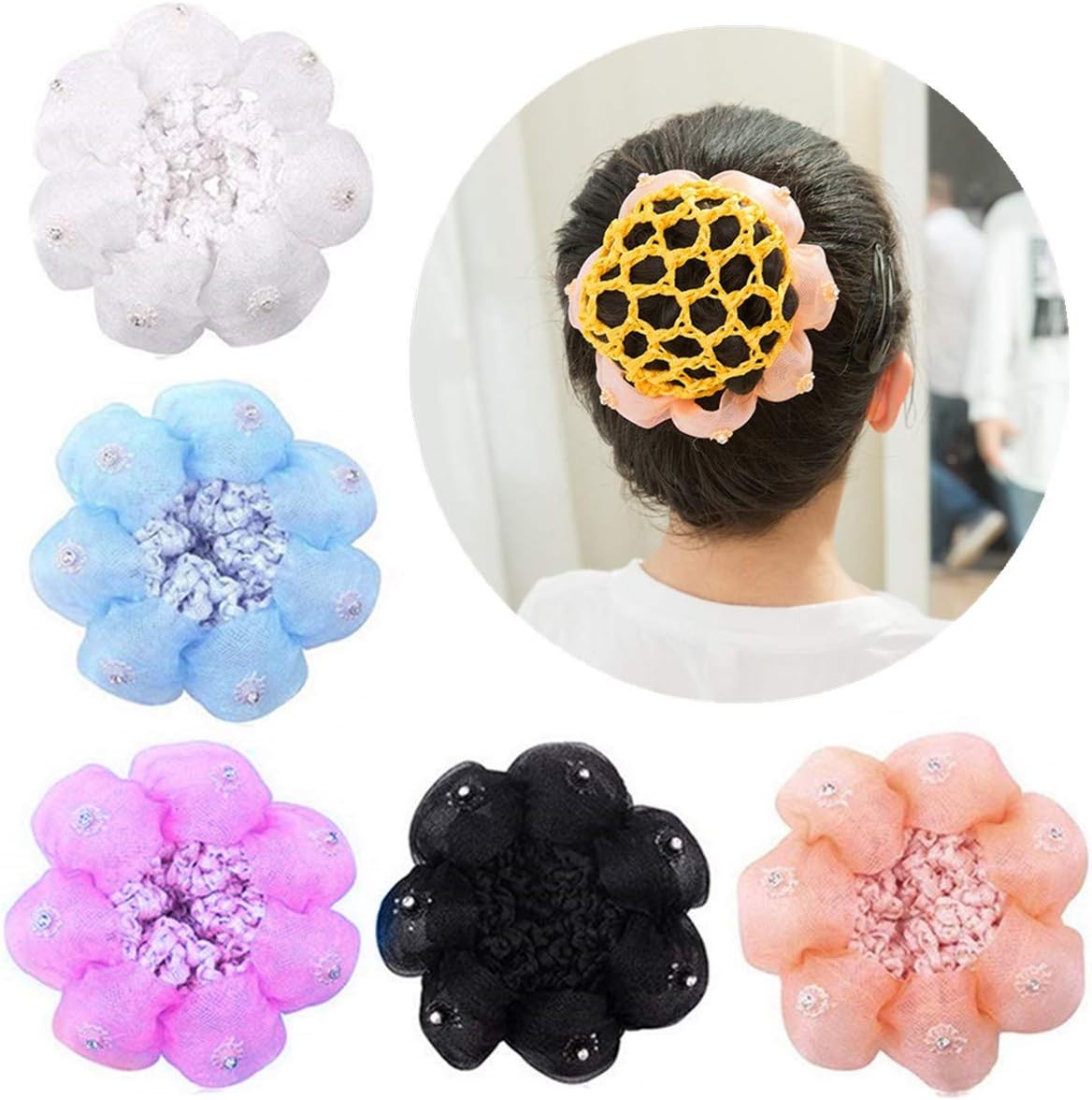 5 Pieces Girls Hair Bun Net Sequin Ballet Recital Dance Hair Bun Net Holder Hair Bun Cover Hair Accessories