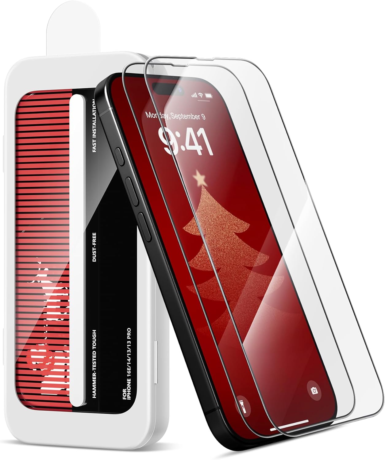 SURITCH 2-Pack for iPhone 16 Pro Max Tempered Glass Screen Protector, 9H+ Hardness, HD Clear, Fingerprint Resistant, Military-grade Shatterproof Glass Film with Installation Tool for Christmas