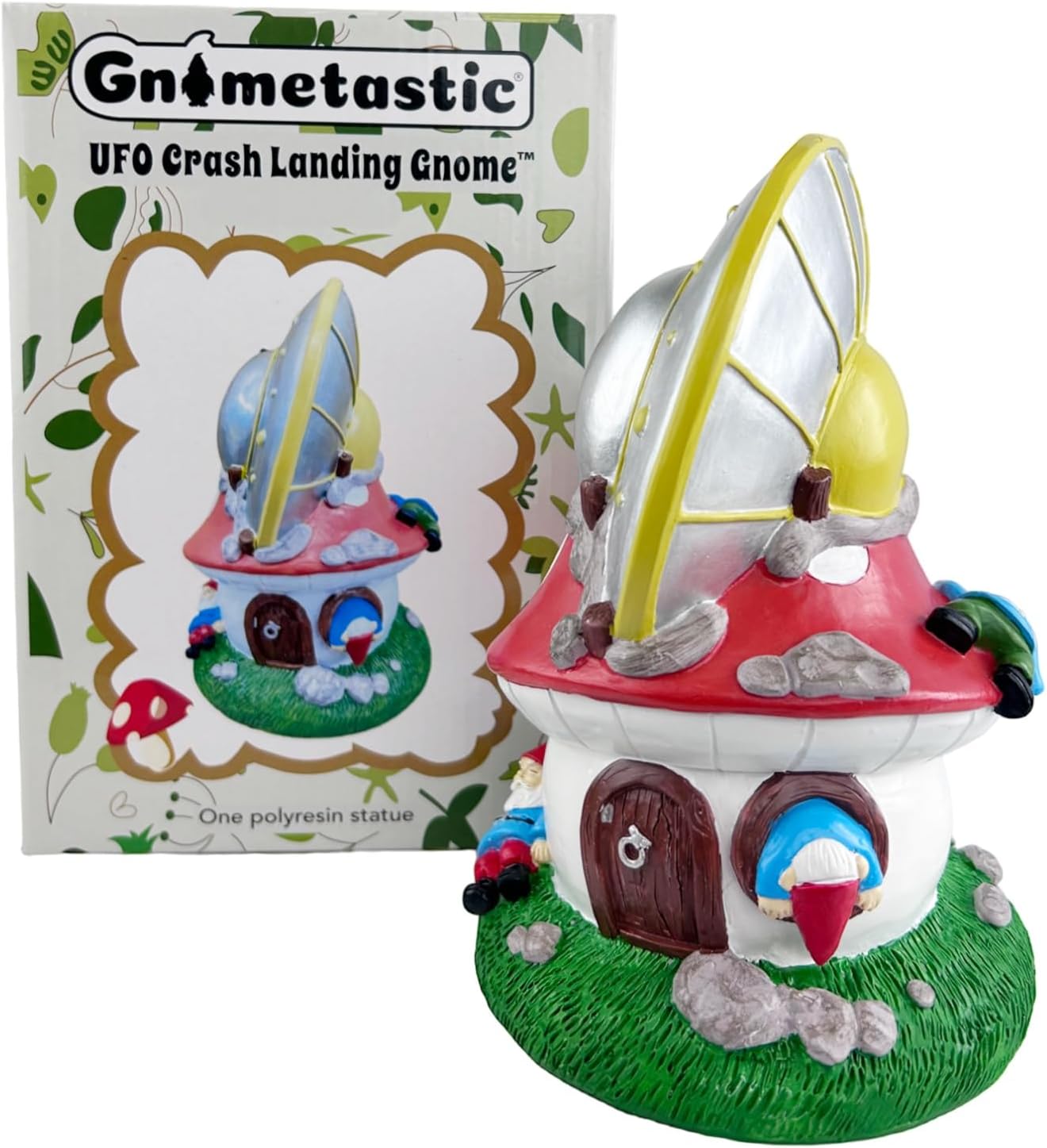 Gnometastic Gnomes UFO Alien Gnome Statue, Funny Garden Gnomes Outdoor Decorations for Yard Patio Lawn Funny UFO Alien Decor and Fairy Garden Accessories, 8.85in UFO Gnome Crash Landing