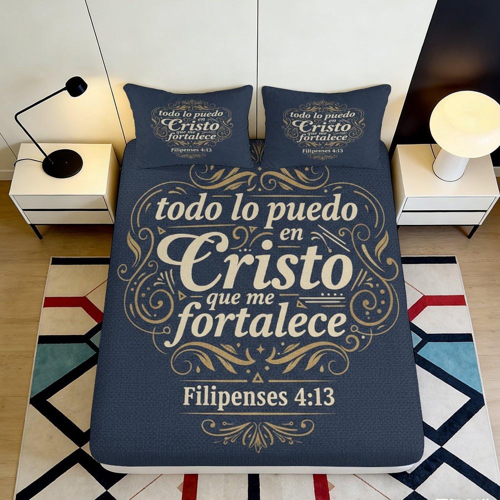 3D Printed Bible Verse Fitted Sheet Microfiber Dark Blue Inspirational Quote Mattress Cover Bedroom Decor 90x200x25cm