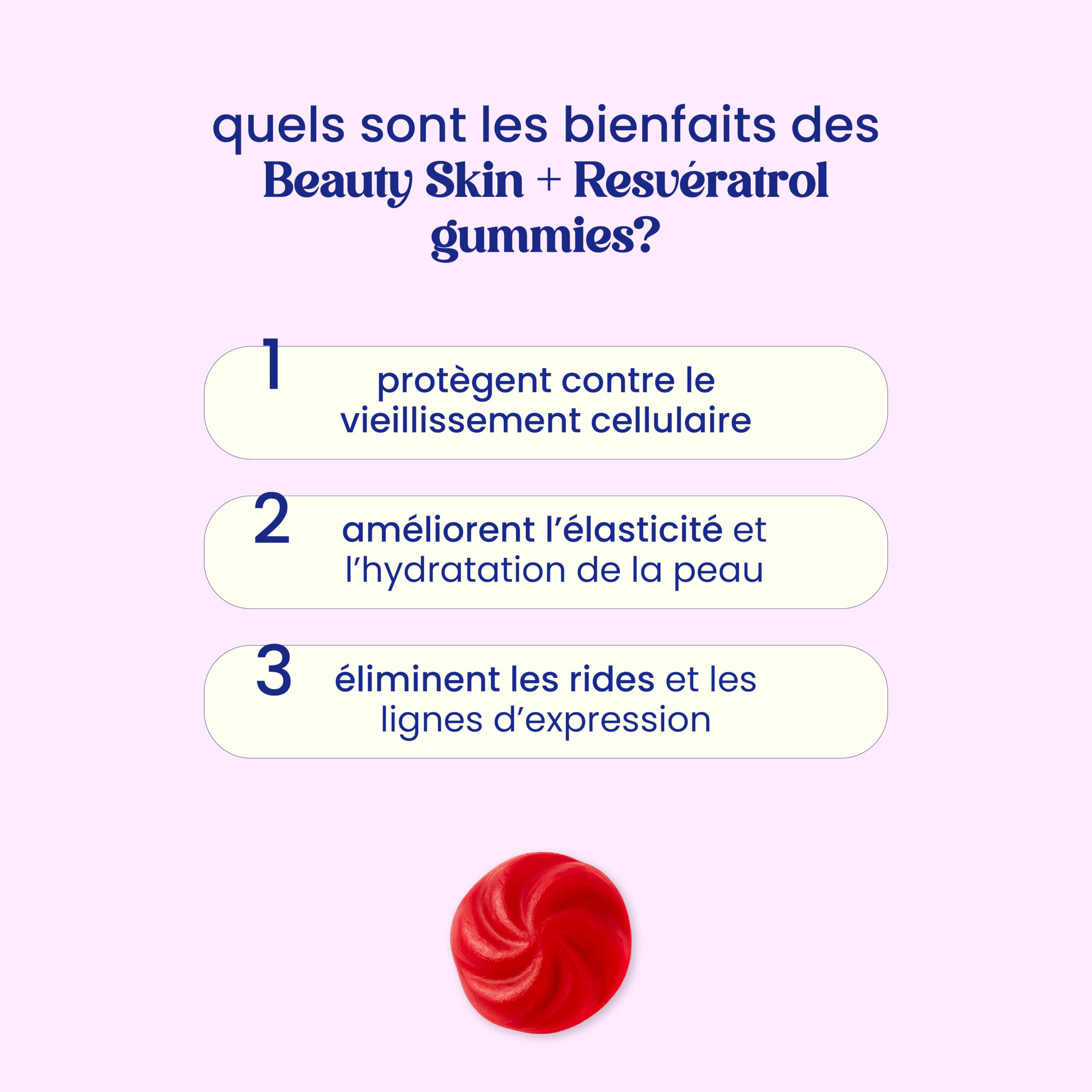Jelly Pills Gummies beauté avec 500 mg de collagène, 50 mg de resvératrol, acide hyaluronique, coenzyme Q10, vitamines C & E - 60 gummies - sans sucres ajoutés - goût fraise
