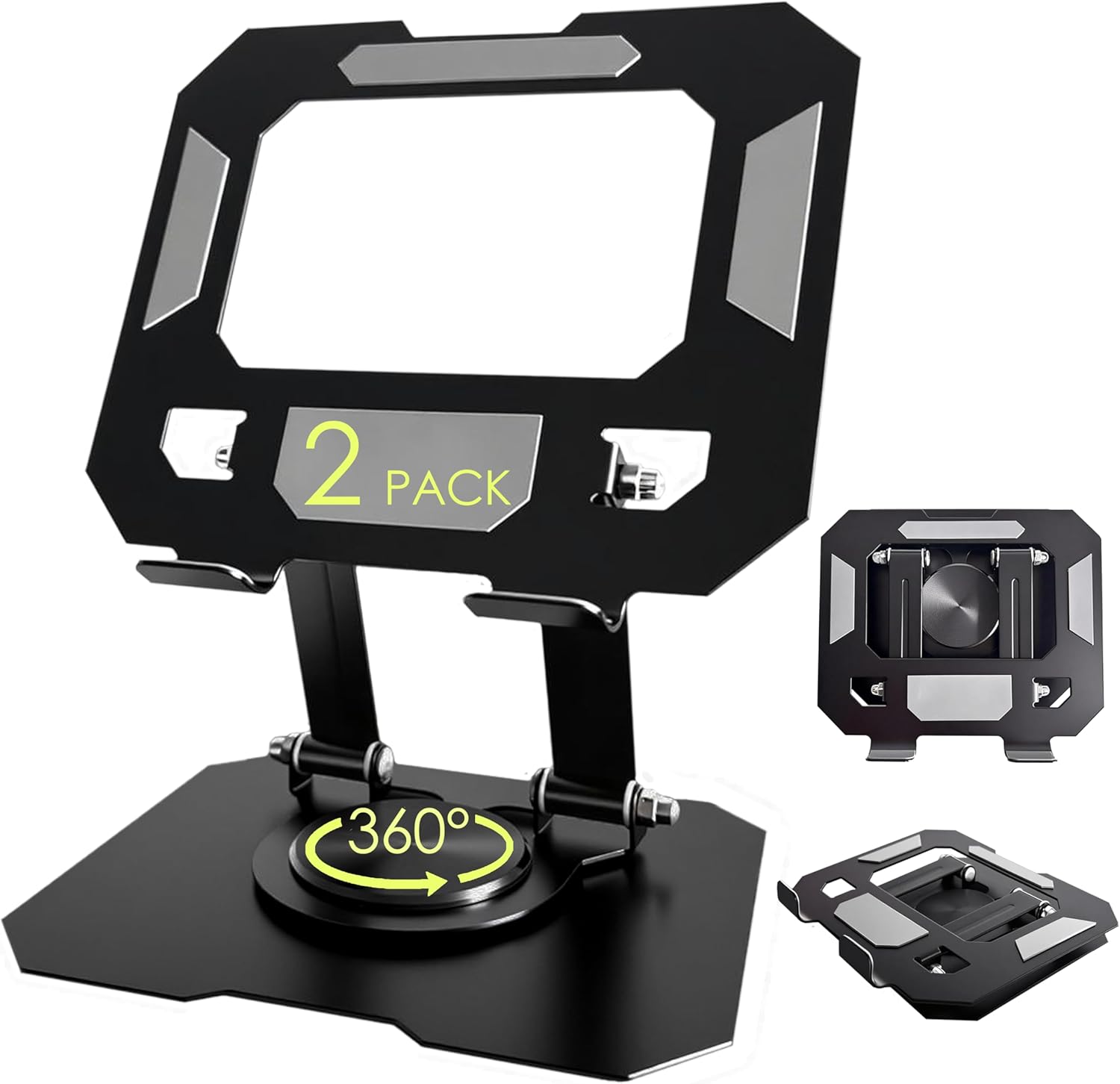 2 Pack Tablet Stand for iPad, 360° Rotating Desktop Holder, Carbon Steel Adjustable Foldable Desk Holder, for iPad Pro Air Samsung, for 4" -13" Tablets, Portable Home/Office, Upgraded - Black