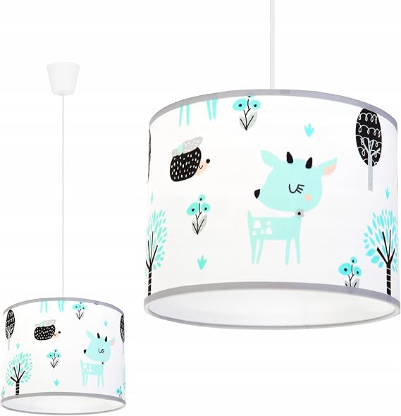 Light Home LH Light-Home - BAMBI - Pendellamp Kinder - Moderne Hanglampe voor Kinderkamer - Lampe met Lampenkap - Metaal en Materiaal - E27 - Klassiek 1-Lichtbronnen 20 cm - Lichtblauw en Oranje