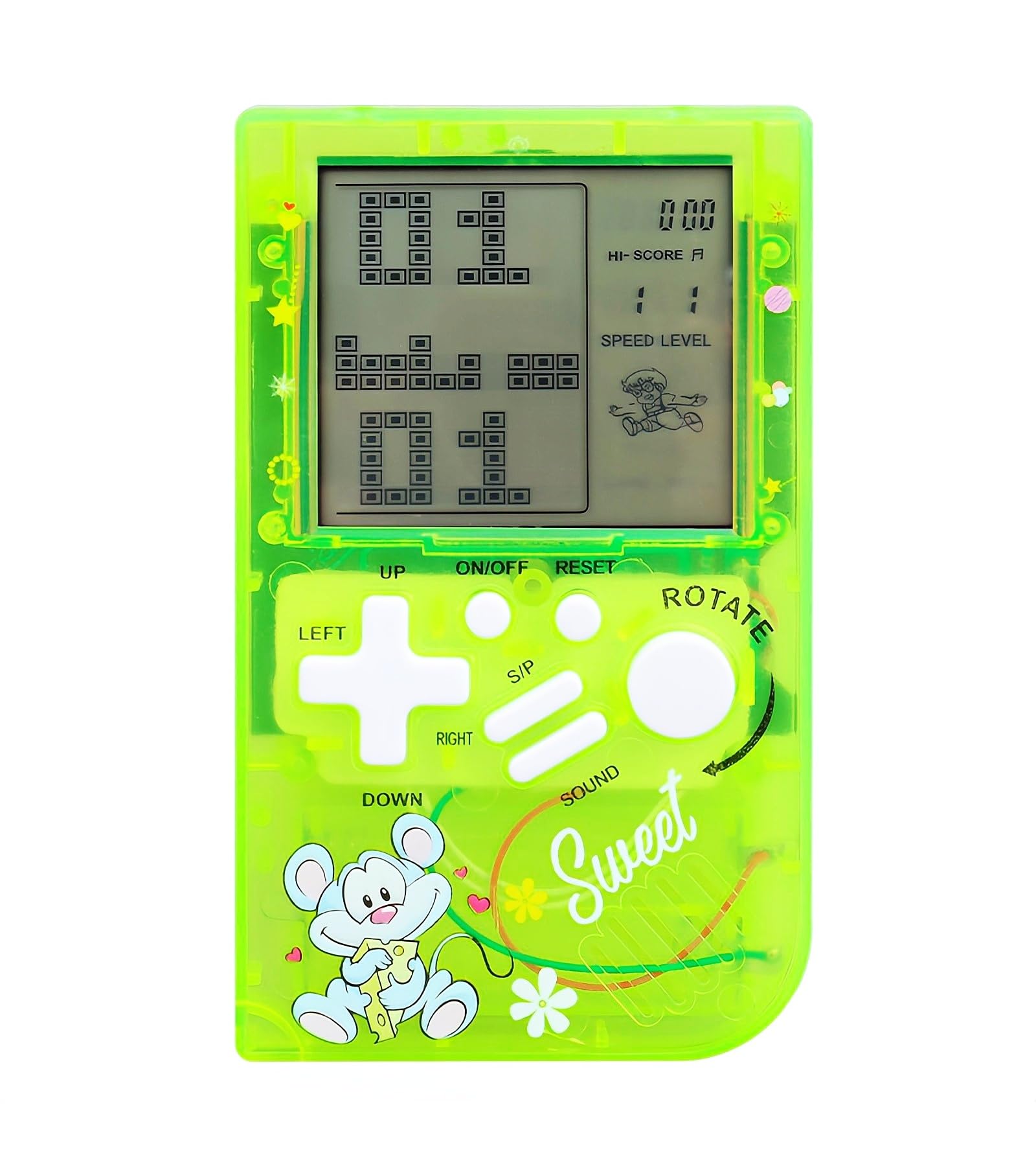 LZYCH Kids Brick Game Console Small Portable Transparent Body Built-in 23 Retro Blocks Games Adjustable Difficulty/Speed Powered By 2 AAA Batteries Kids/Students Birthday Toys (Green)
