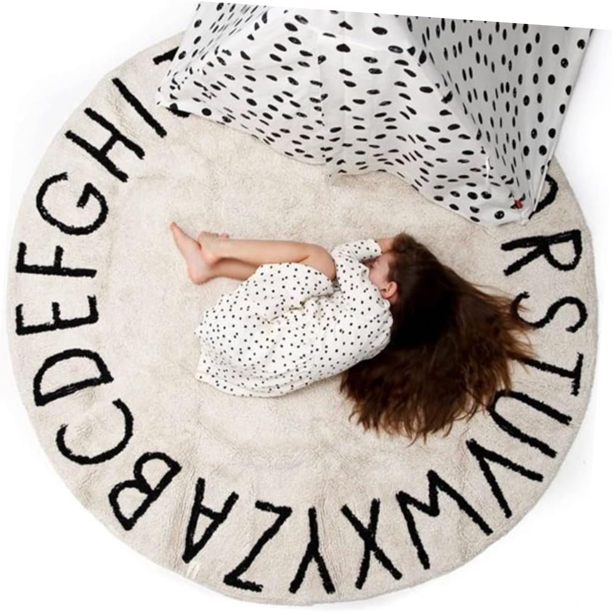Luxshiny Non Slip Round Nordic Style Floor Mat with Alphabet Design Rug for Indoor Floor Decor Supple Carpet for Slippery Surfaces and Stylish Living Spaces