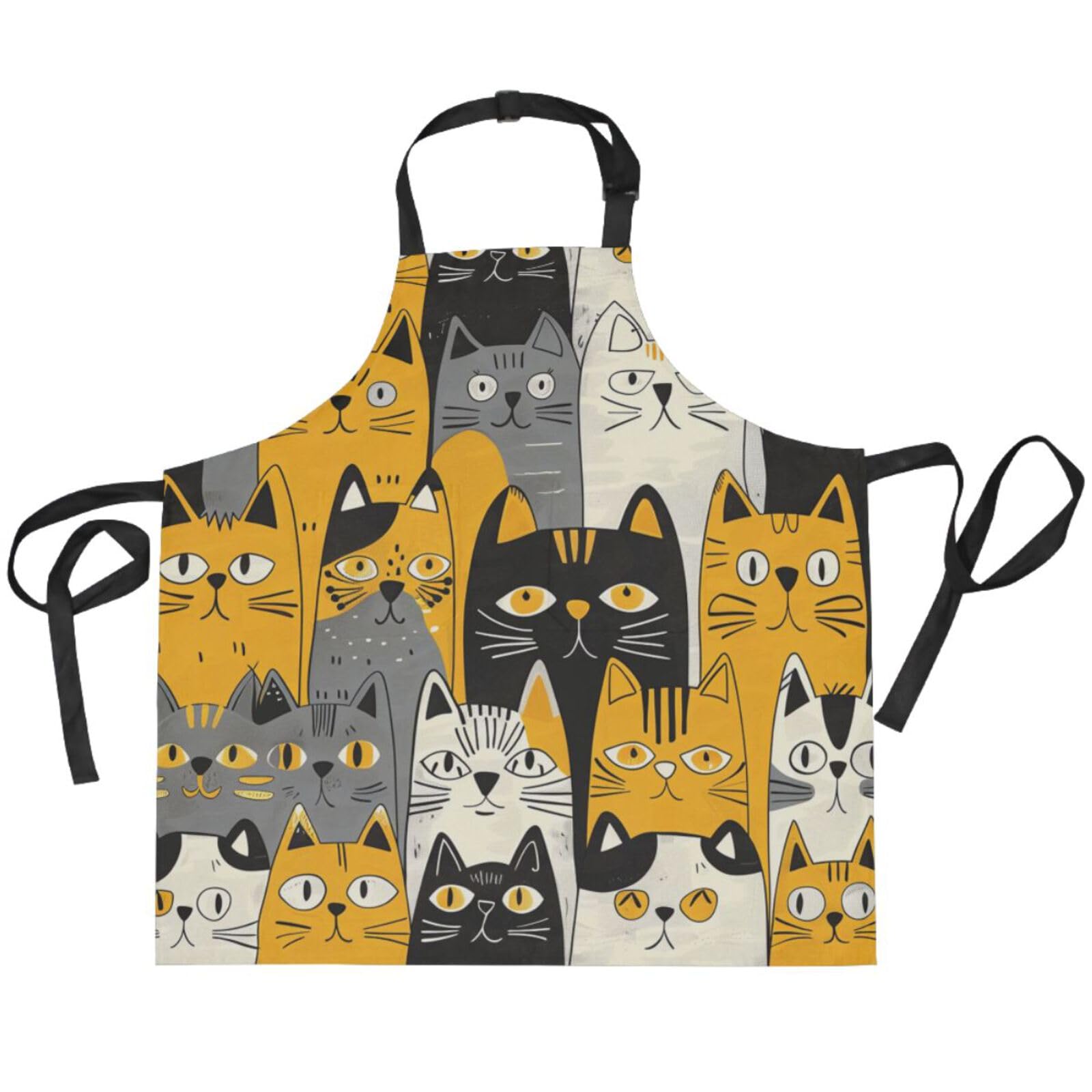 Tablier bavette chat jaune animé moderne avec impression textile HD durable - 8