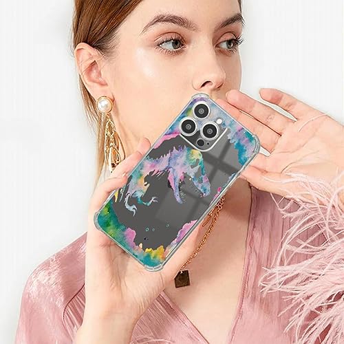 Vista 420 de Roemary Funda púrpura para iPhone 14 Pro Max con diseño de caballo azul, patrón de acuarela con protector de pantalla