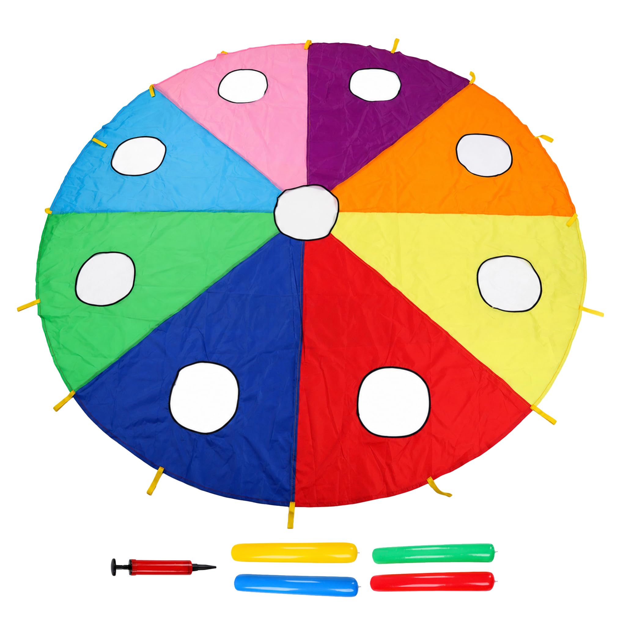 Kids Umbrella Parachute Play Set 9 Holes Round Shape Inflatable Stick Mole Pounding Game for Outdoors Fun Group Activities Kindergarten Parent Child Bonding Polyester Fabr