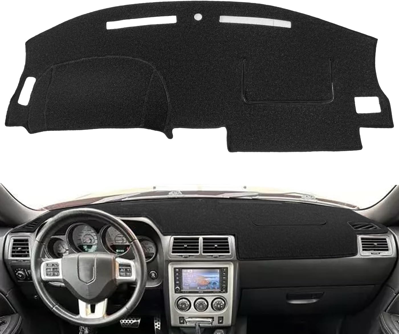 Dash Cover Mat for Dodge Challenger with Light Sensor w/o Speaker Cutout, Dashboard Pad Carpet Protector K185 (Black)