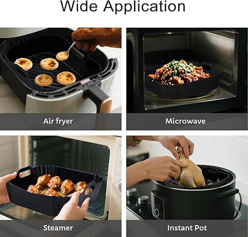 Miniatura 5 de Forros de silicona para freidora de aire, paquete de 2 forros cuadrados reutilizables, bandeja de silicona para hornear de 4 a 7Qt para freidora de