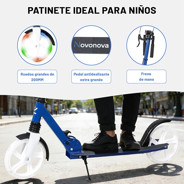 Foto 4 de 8 de NOVONOVA Patinete Scooter Plegable, Patinetes para niños y niñas, 9-14 años con Manillar Ajustable 91-103m