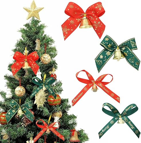 40 lazos de Navidad con campanas, árbol de Navidad, adorno de campana, lazo de Navidad con cascabeles para fiesta de Navidad, corona, decoración de