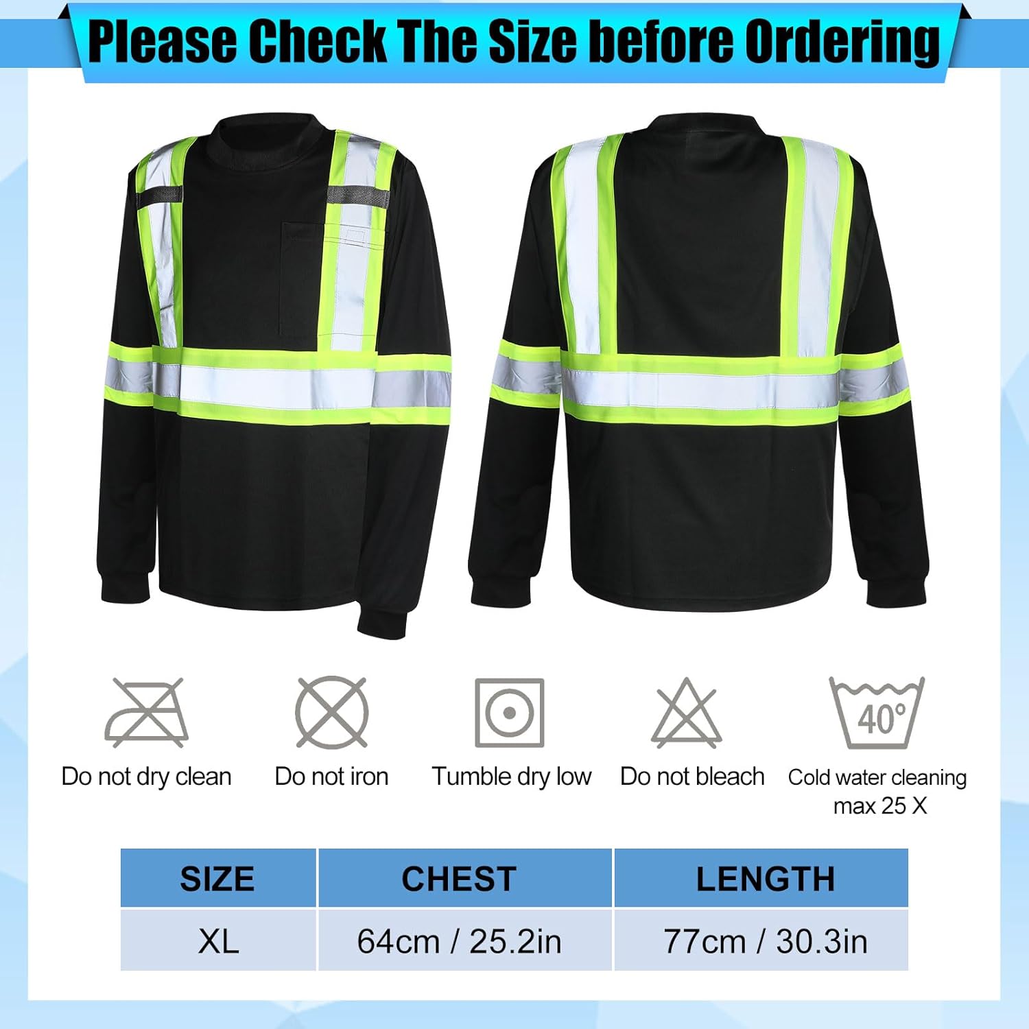 Panitay 12 Pcs Safety Long Sleeve Shirts Bulk Class 3 Reflective High Visibility Shirts with Pocket Black Safety - Image 2