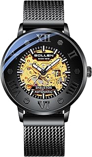 Skelett Uhren Herren Automatik,Minimalistische Automatikuhren Herren mit Doppelseitiges Skelettdesign,Automatische Herrenuhren,Originales Mechanisches Uhrwerk,Wasserdicht Armbanduhr für Männer