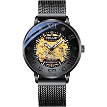 SOLLEN Men's Skeleton Automatic Watch Original Mechanical Movement 3ATM Water Resistant Stainless Steel Case Double Sided Skeleton Automatic Watch for Office & Daily Wear - Gift for Him , Black Hands