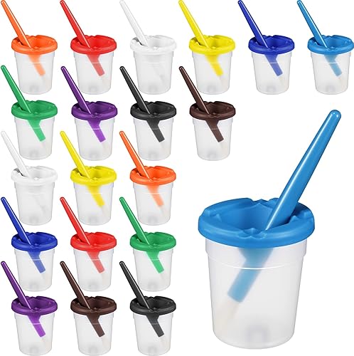 40 vasos de pintura con tapas para niños pequeños, vasos de pintura antiderrames con pinceles, acrílicos, lavables, a prueba de derrames,