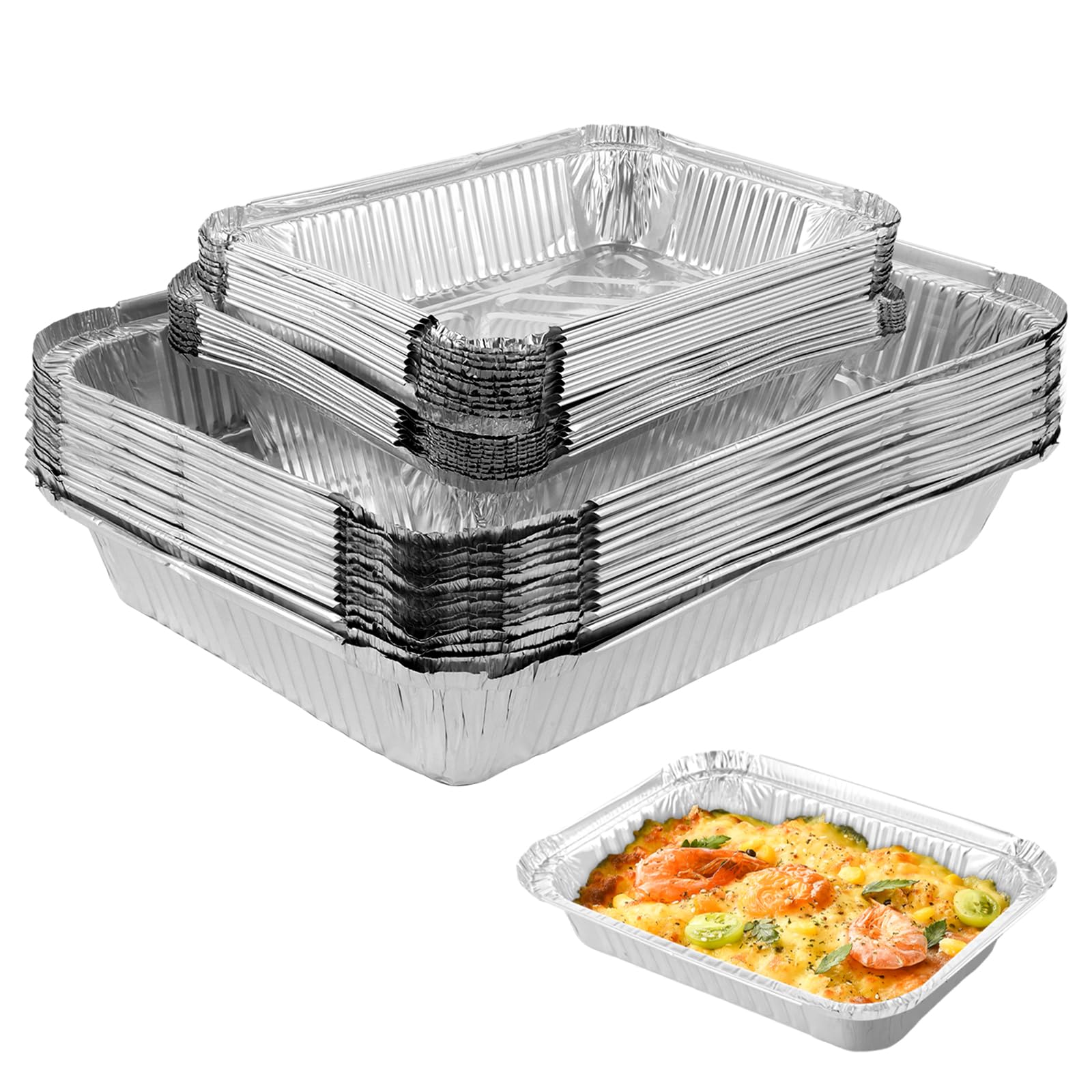 60 bandejas de aluminio para barbacoa, bandejas de aluminio, 2250 ml/1100 ml/800 ml, moldes de aluminio cuadrados, bandejas de aluminio reutilizables para cocinar, buffet y hornear