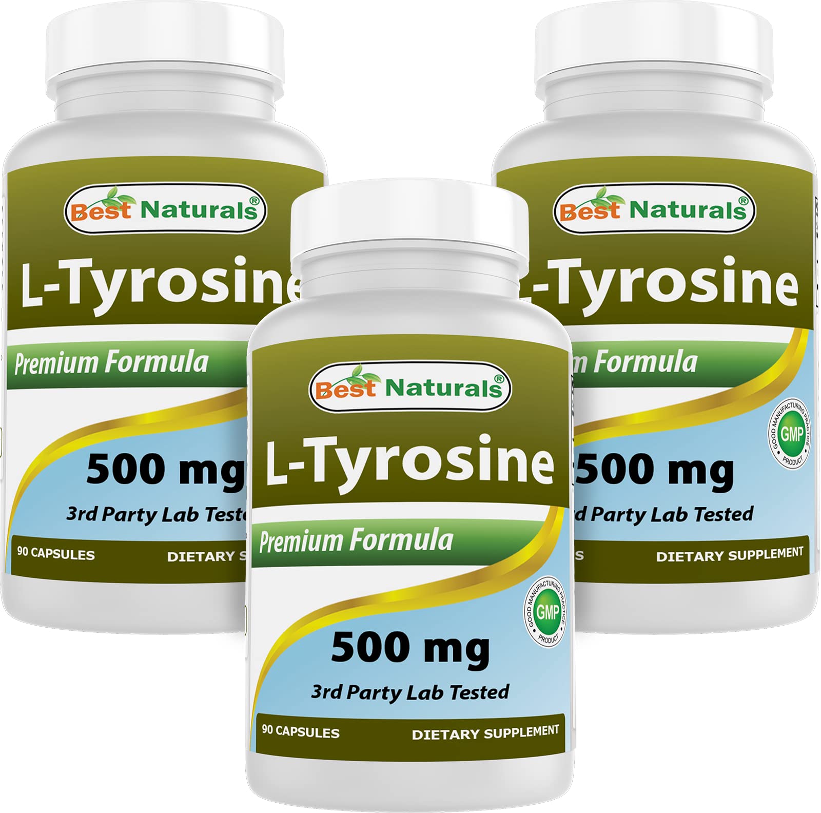 Best Naturals L-Tyrosine 500 mg 90 Capsules (90 Count (Pack of 3))