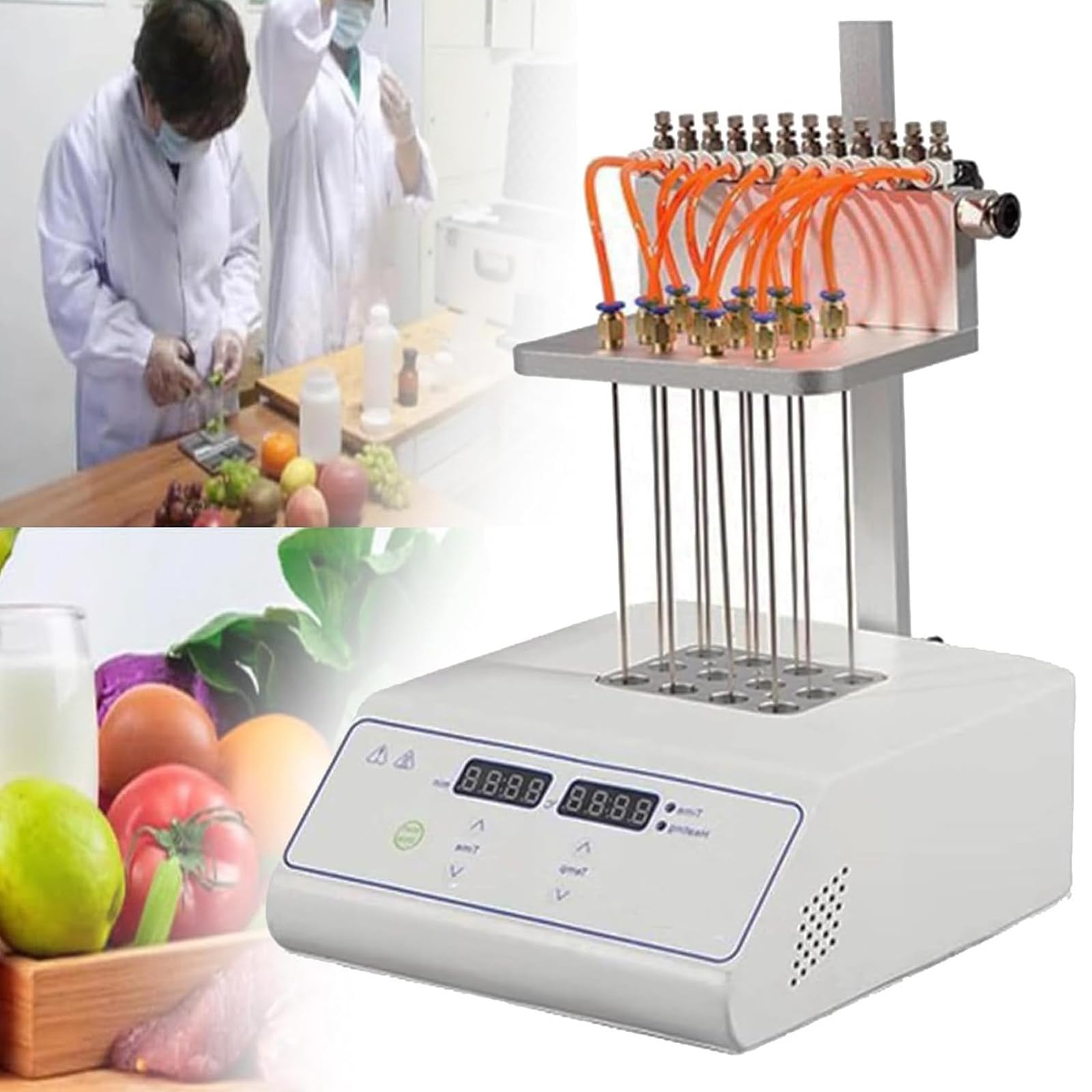 Concentrador de muestra de nitrógeno, altura ajustable, ajustes de tiempo y temperatura, evaporador de muestras de laboratorio de 12 agujeros, conector de cobre