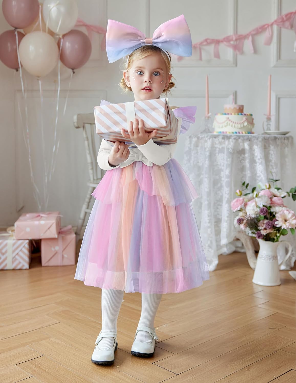 Arshiner Toddler Girls Tutu Dress Princess Tiered Tulle Long Sleeve Bowknot Birthday Party Dresses - Image 3