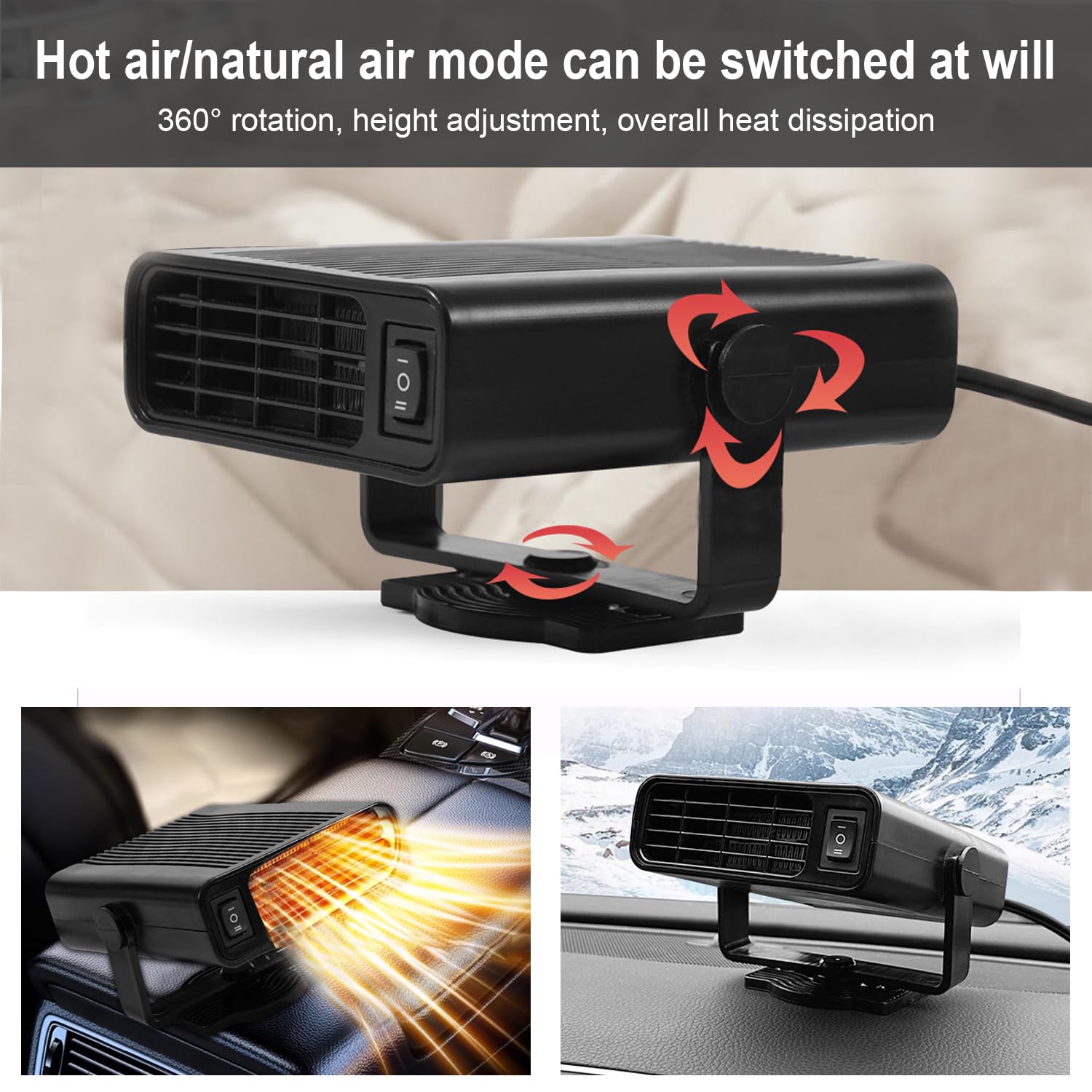 Riscaldatore per Auto Riscaldatore e Sbrinatore Portatile 12V 150W, Riscaldatore/Ventola di Raffreddamento 2 in 1, Presa Accendisigari