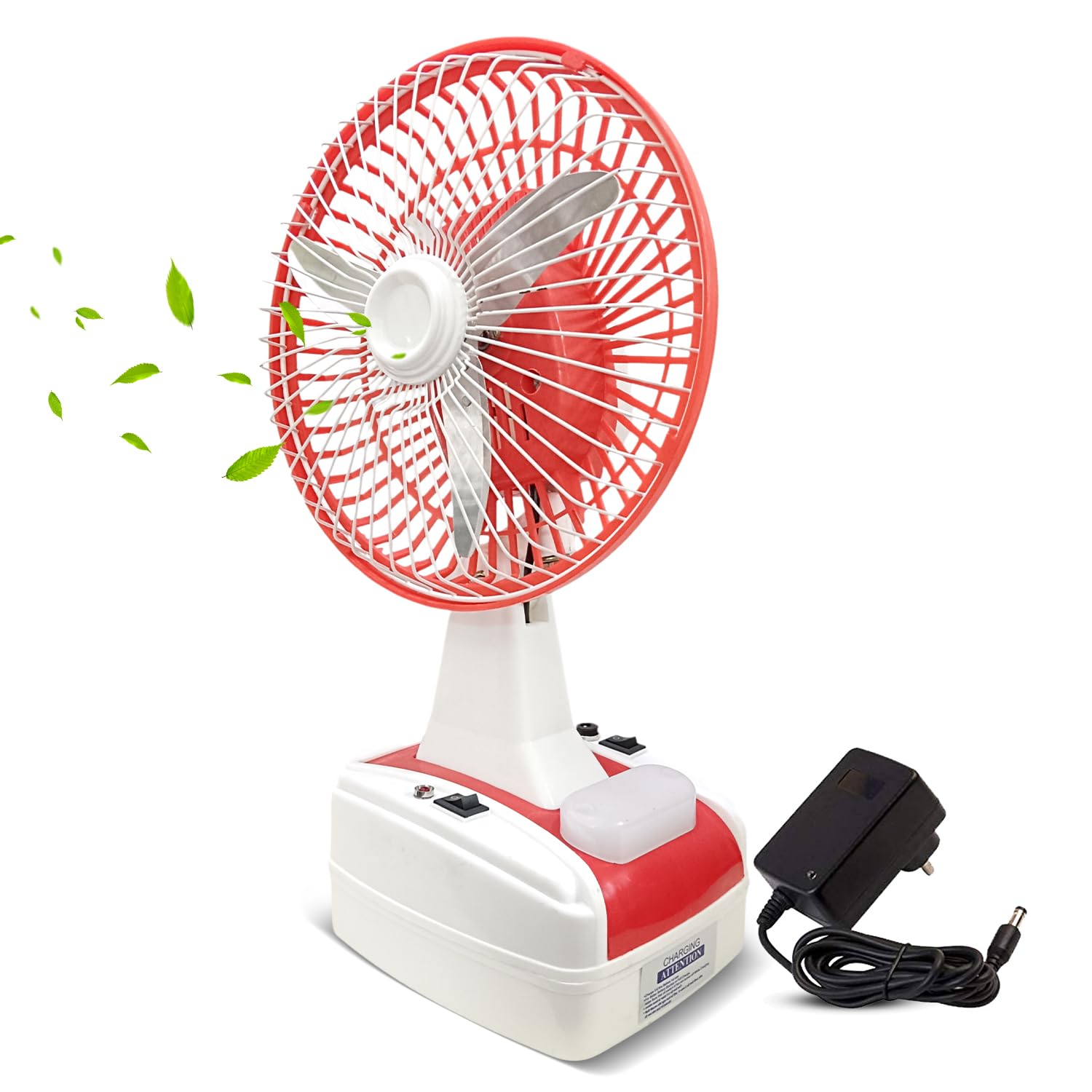 Globex 8-Inch Rechargeable Table Fan with LED Lamp 400 mm Ultra High Speed 3 Blade Table Fan (Red, Pack of 1)
