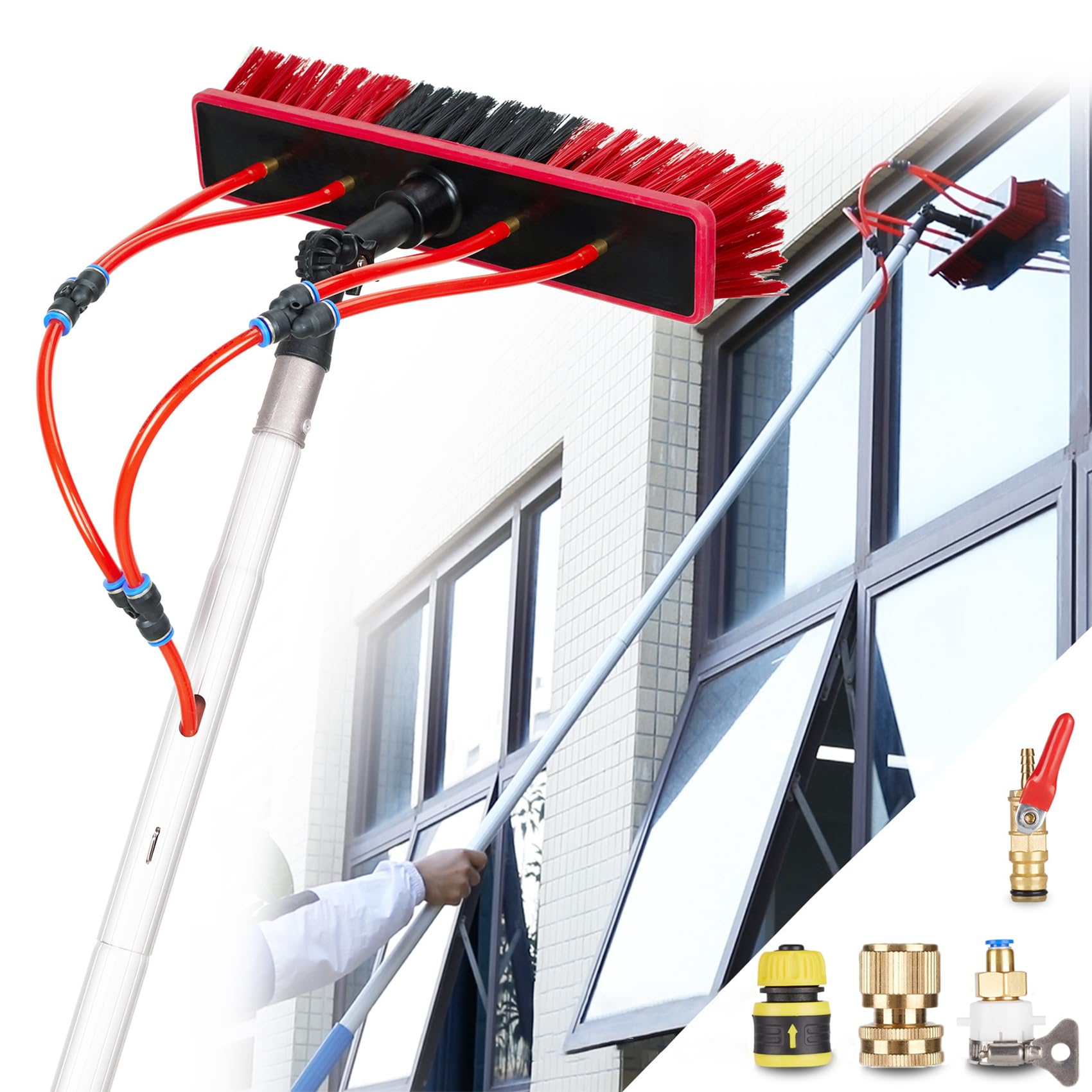 Barra de limpieza de ventanas extensible (3-12 m) – Limpiador multiusos de paneles solares y techos con cepillo de 35 cm para ventanas, terrazas y zonas de difícil acceso