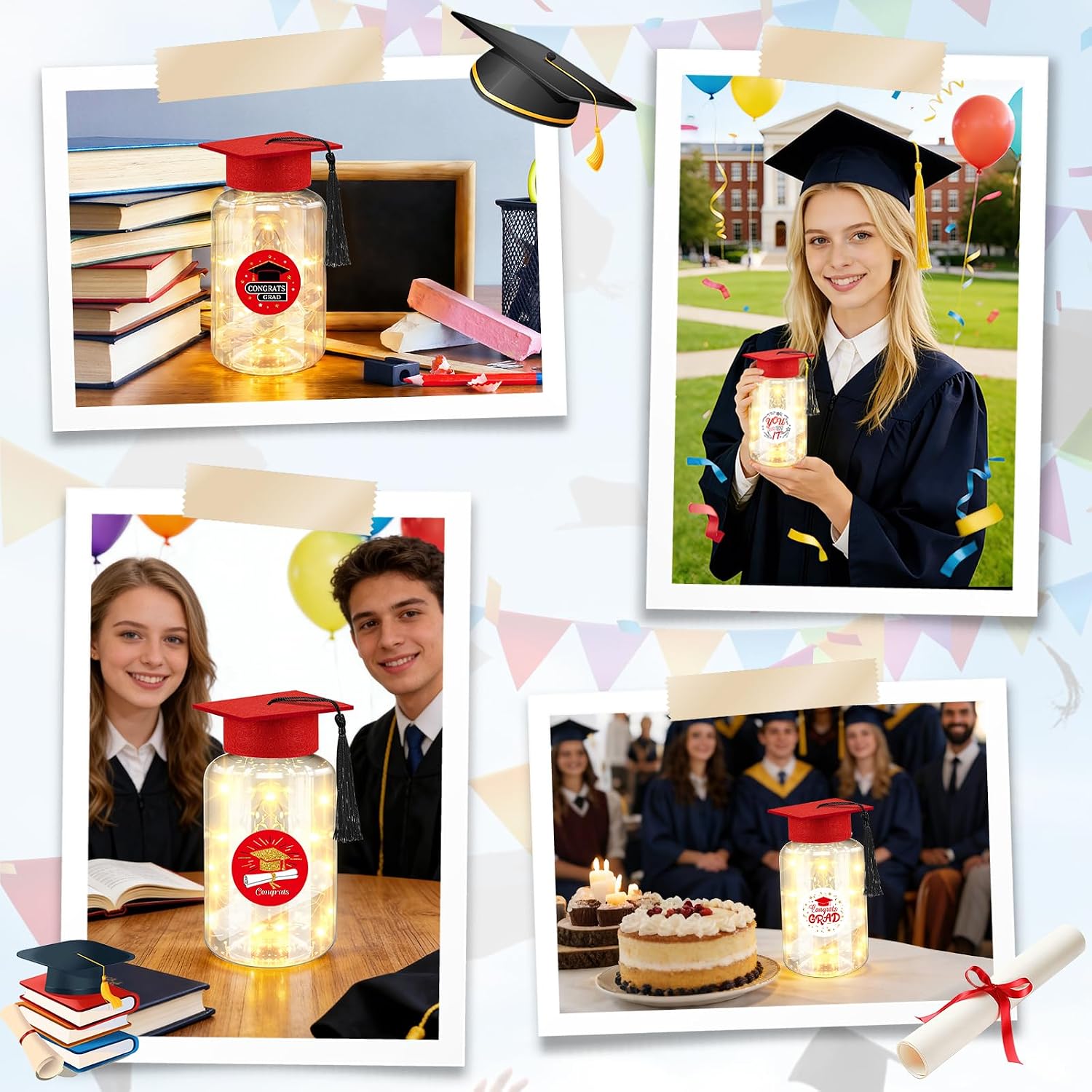 Phoncoo 16 Sets 2026 Graduation Table Decorations with LED Lights, Red image 4