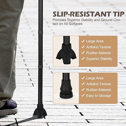 Miniatura 6 de Bastón plegable para mujereshombres, ligero, ajustable, plegable para personas mayores y adultos, ayuda de movilidad de equilibrio con punta