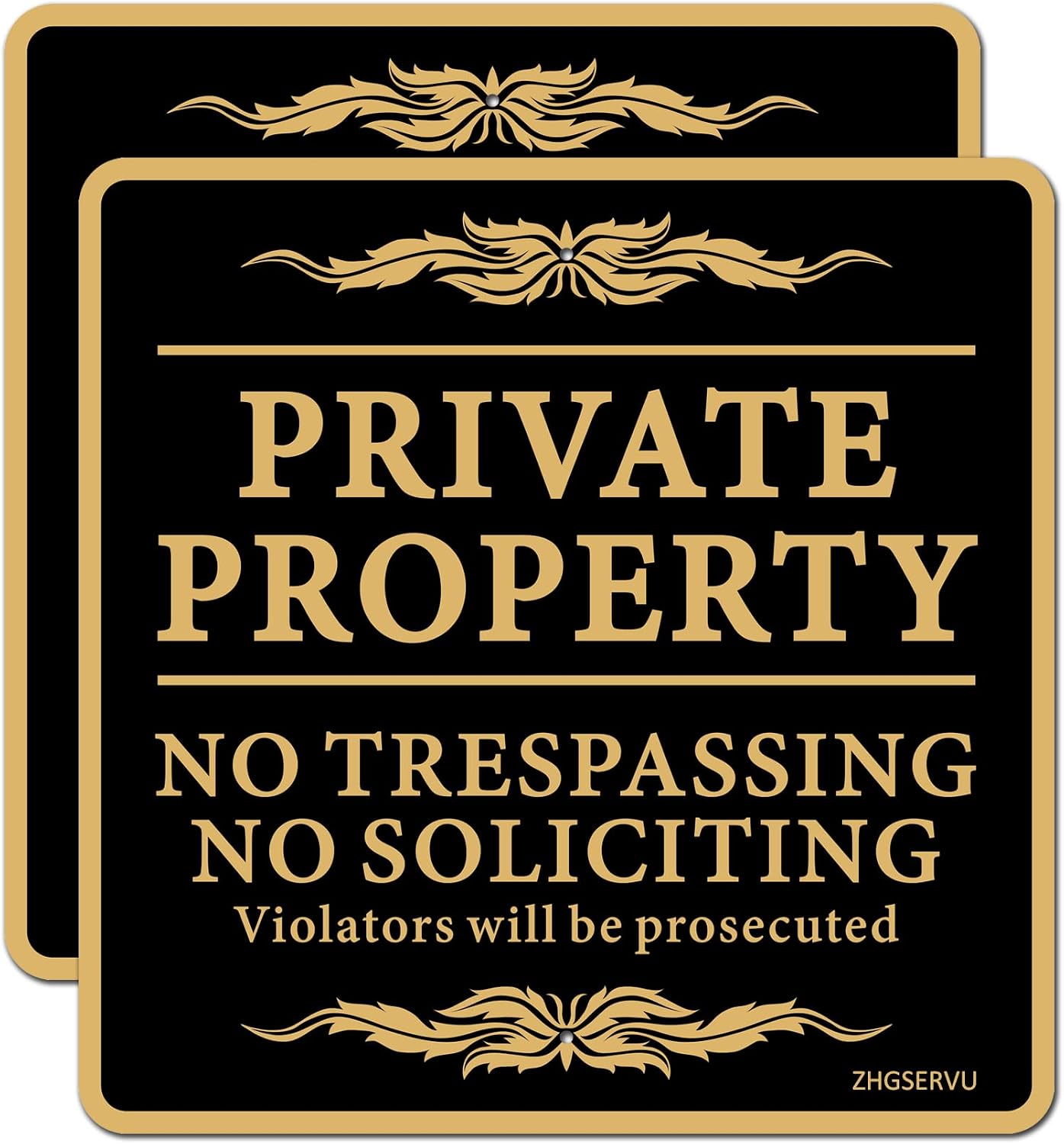 ZHGSERVU No Trespassing Signs 2-Pack Private Property No Soliciting Warning Sign 12” x 12” Heavy 0.40 Aluminum Rust Free Safety Sign Professional Printing UV Protected Weatherproof