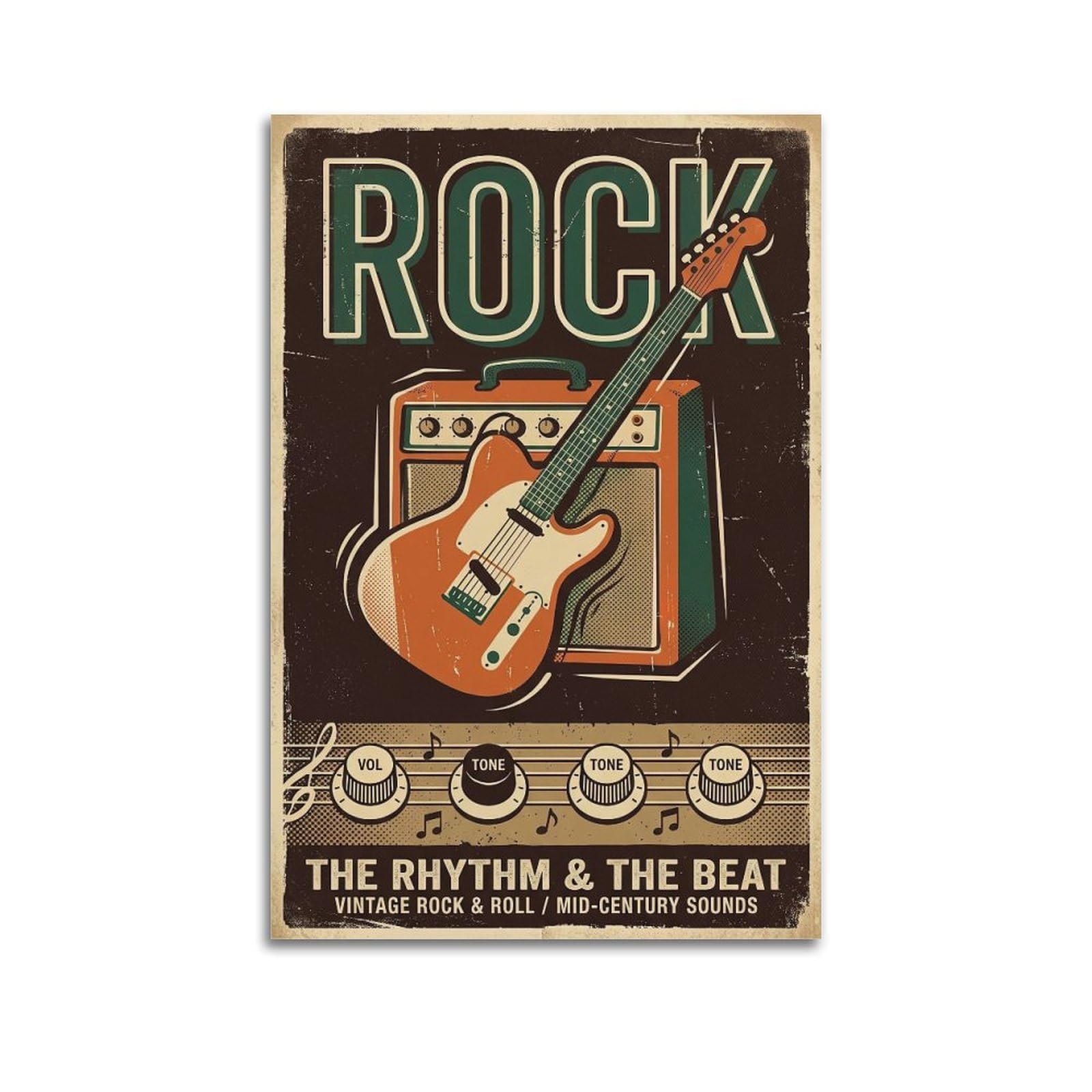 OKNGB Vintage 50s Music Rock & Roll Poster Classic Rhythm Guitar Decorative Painting Canvas Art Picture 24x36inch(60x90cm)