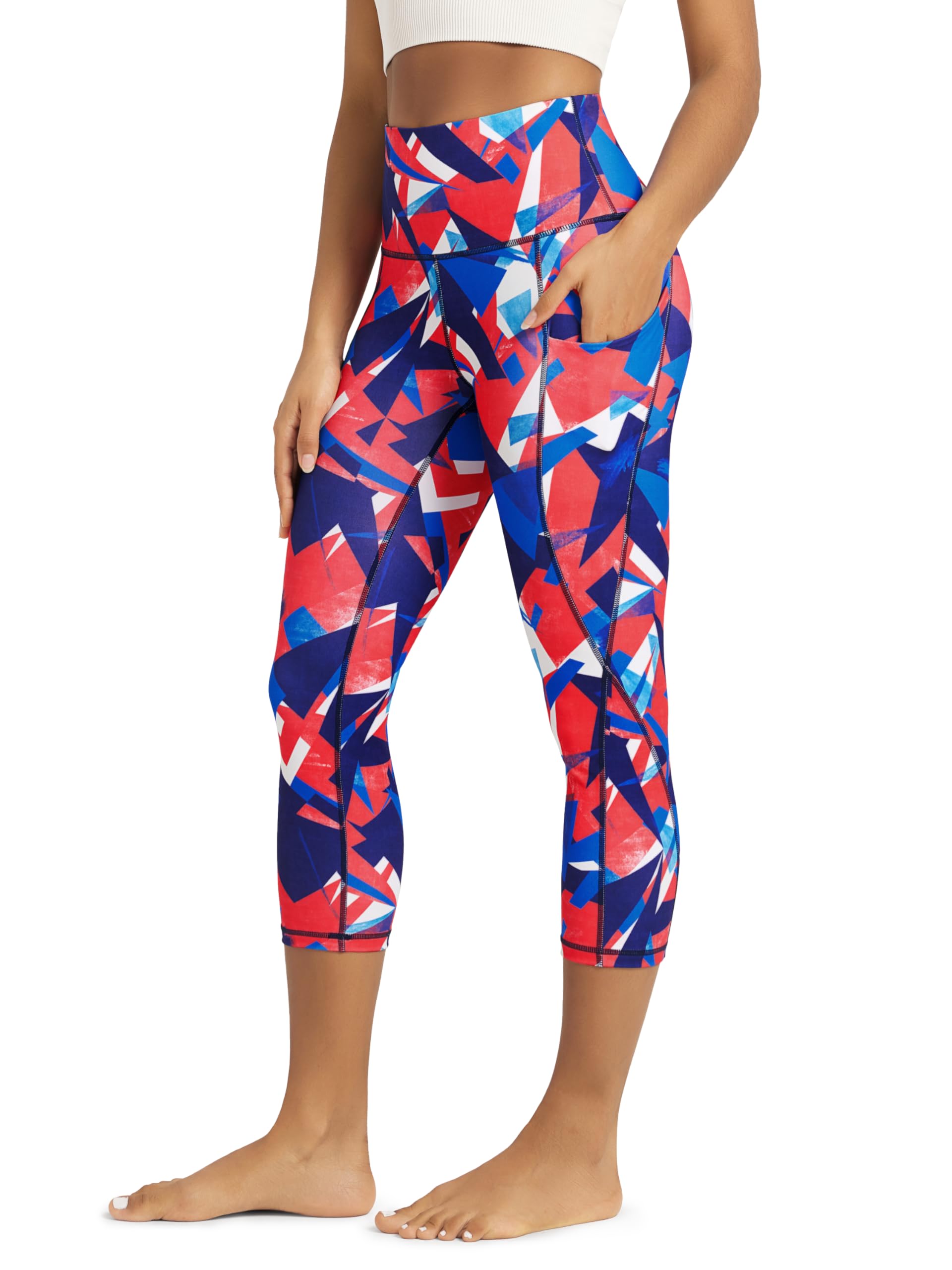 ODODOS Women's High Waisted Yoga Capris with Pockets, Tummy Control Non See Through Workout Athletic Running Capri Leggings