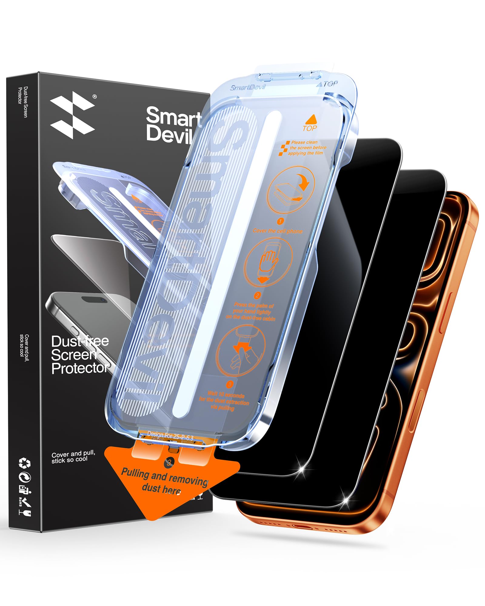 SMARTDEVIL Privacy Screen Protector for iPhone 17 Pro Max (Pack of 2) - Anti-Spy Screen Protector Glass, Dust-free & Bubble-Free Installation, Full Screen Cover, Scratch Resistant & Shatterproof-image-1