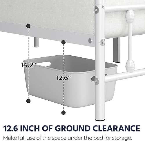 Miniatura 76 de YAHEETECH - Marco de cama de metal clásico con estructura de hierro y estilo victoriano, cabecero y pie, espacio debajo de la cama, no necesita base