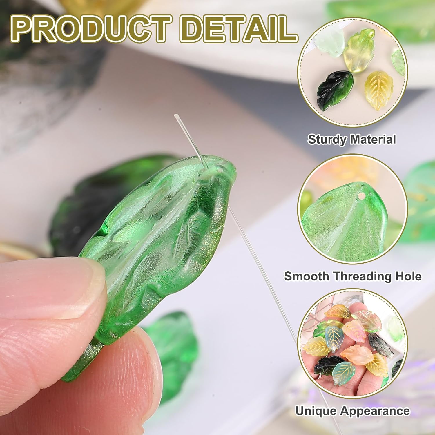 PATIKIL Glass Leaf Beads, 100Pcs Cute Crystal Leaf Charms, Translucent Czech Spacer Beads for DIY Jewelry Making Bracelets Necklace Wind Chimes Suncatchers, Dark Green - Image 3