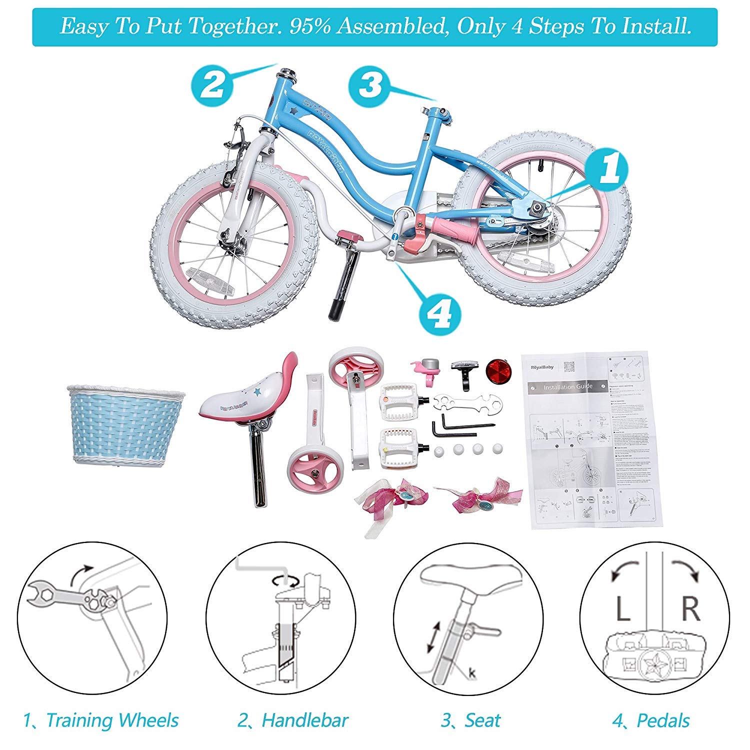 Royalbaby Stargirl Girls Bike with Training Wheels and Basket, Best Gifts for Girls. (Blue, 12 Inch)
