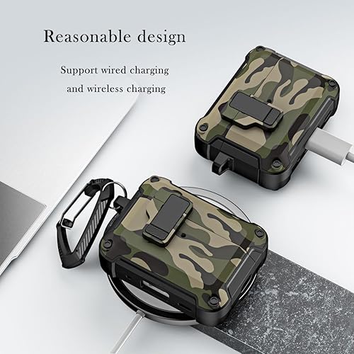 Miniatura 4 de Funda para AirPods Pro de 2 generación con bloqueo, compatible con carga inalámbrica Funda protectora rígida militar con mosquetón para AirPods Pro