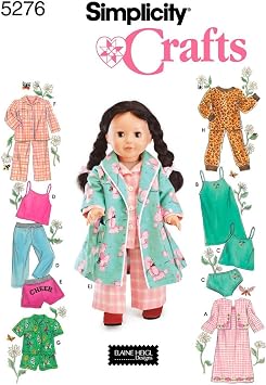 Simplicity S5276 Baby Doll Pajama & Clothing Sewing Pattern, Nine Doll Outfit Designs, 18-Inch Dolls, One Size