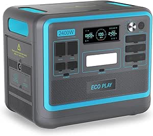 Eco Play ポータブル電源 大容量 2048Wh/2400W ポータブルバッテリー 長寿命 入力電力調整可能 リン酸鉄リチウムイオン電池 最速1.5時間満充電 16台デバイス同時充電 UPS搭載 ソーラー充電可能 キャンプ アウトドア 車中泊 台風 停電 地震対策 地震用備品 防災グッズ50Hz/60Hz対応