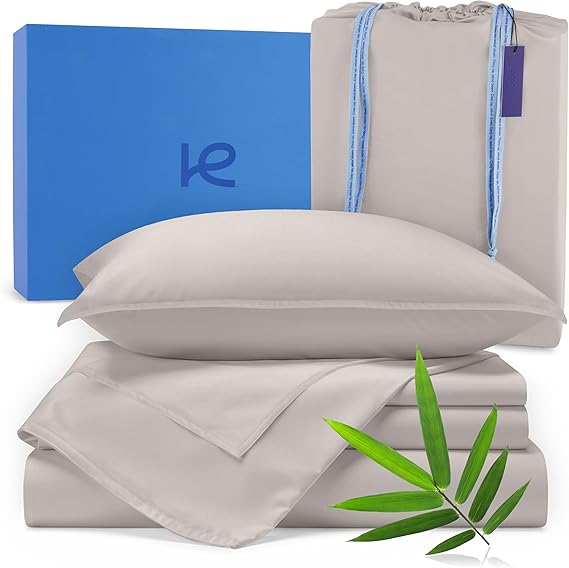 Kickoff Viscose Bamboo Sheets Twin XL Size 3-pc 100% Organic Bamboo Viscose Bed Cooling Sheets Twin XL Size Set Cool Bedding for hot Sleepers Sheet, Flat, Fitted, Pillowcase (Dove Grey, TXL)