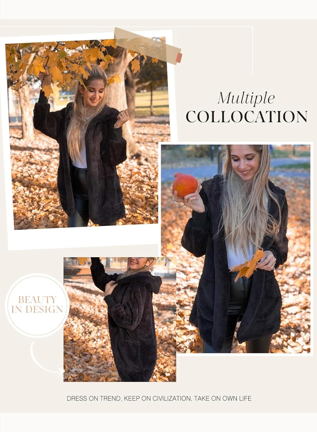 Dokotoo Womens 2025 Winter Long Sleeve Solid Fuzzy Fleece Open Front Hooded Cardigans Jacket Coats Outerwear with Pocket