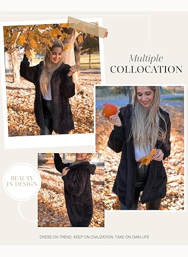 Miniatura 5 de Dokotoo Chaqueta de Invierno 2025 para Mujer de Manga Larga Sólida de Forro Polar Mullido con Capucha de Frente Abierto Tipo Cárdigan Abrigos Ropa