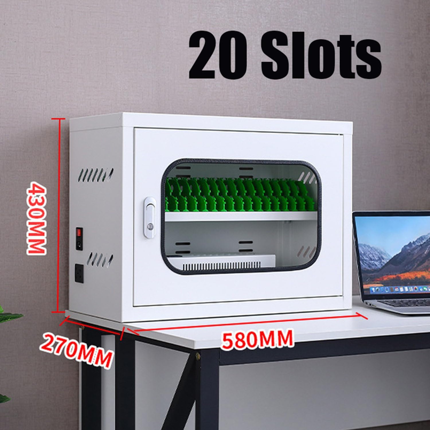 Mobile Phone Storage Box Transparent Acrylic Mobile Phone Security Locker with Key,Portable Rechargeable Cellphone Locker with 20 Slots, Mobile Phone Charging Cabinet on Wheels, USB Locking