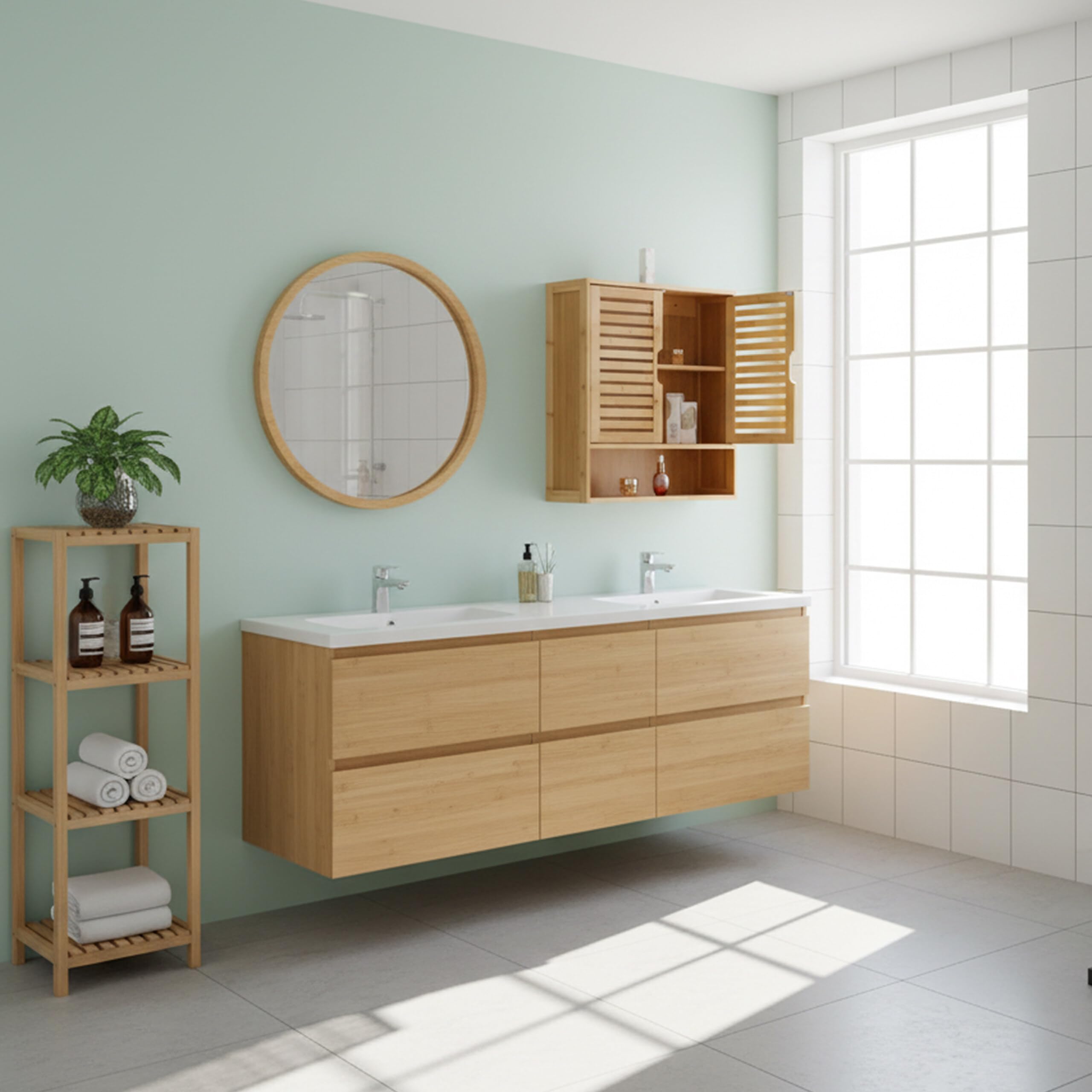 Relaxdays Armoire Murale Salle de Bain, 3 Compartiments, H x L x P : 66 x 59 x 21 cm, Portes à lamelles.