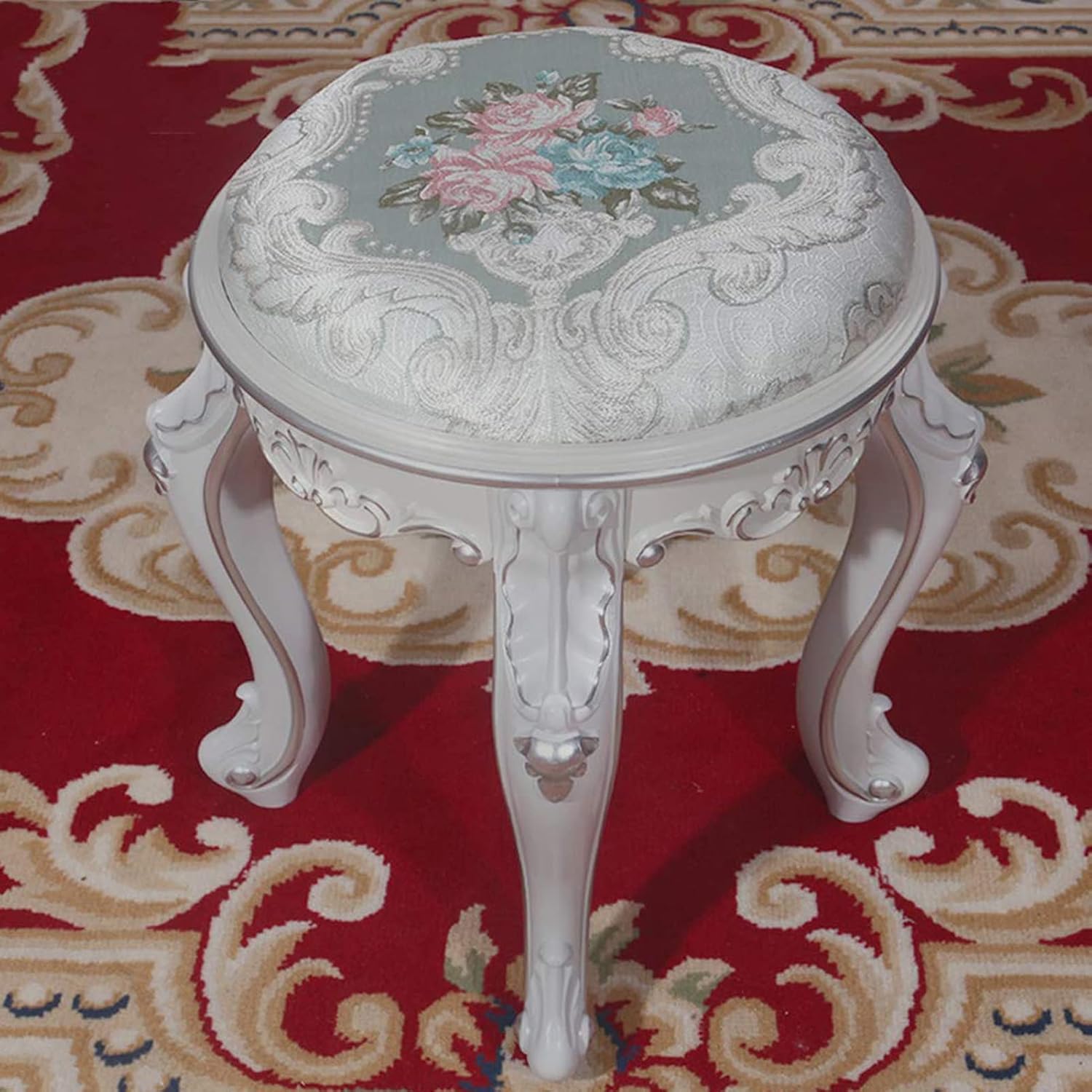 Vanity Benches Round Vanity Stool Makeup Stool Bench Dressing Stools Thick Padded Cushioned Chair Piano Seat Bathroom Bedroom Vanity Benches ABS Plastic Steel Leg ( Color : Gold White Leg Blue Cloth )