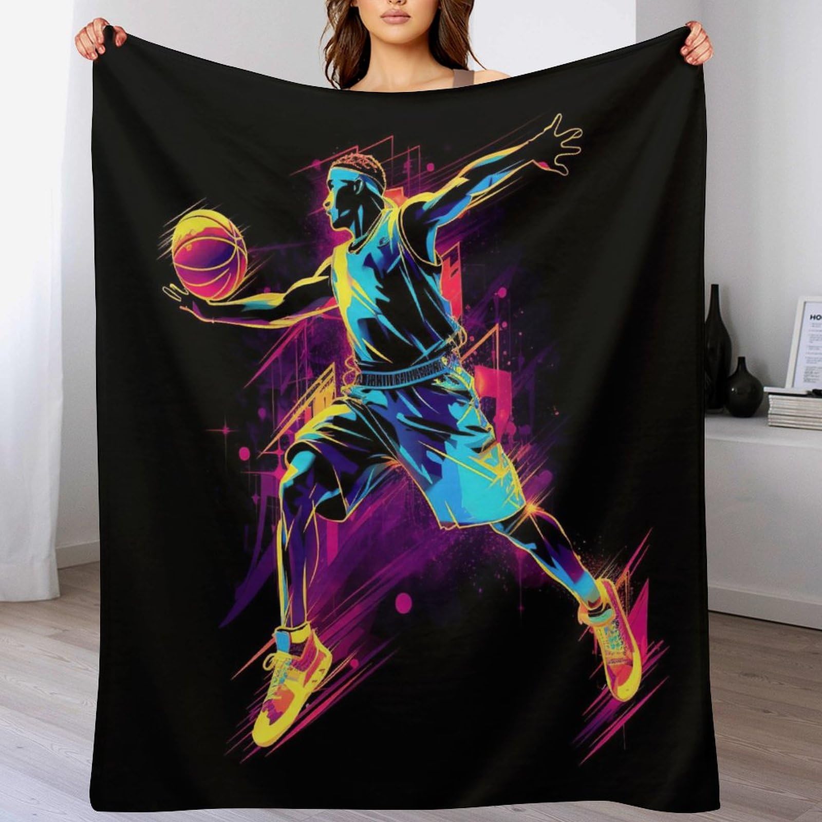 Couverture en flannel supérieure basket-ball, plaid de lit finitions soignées