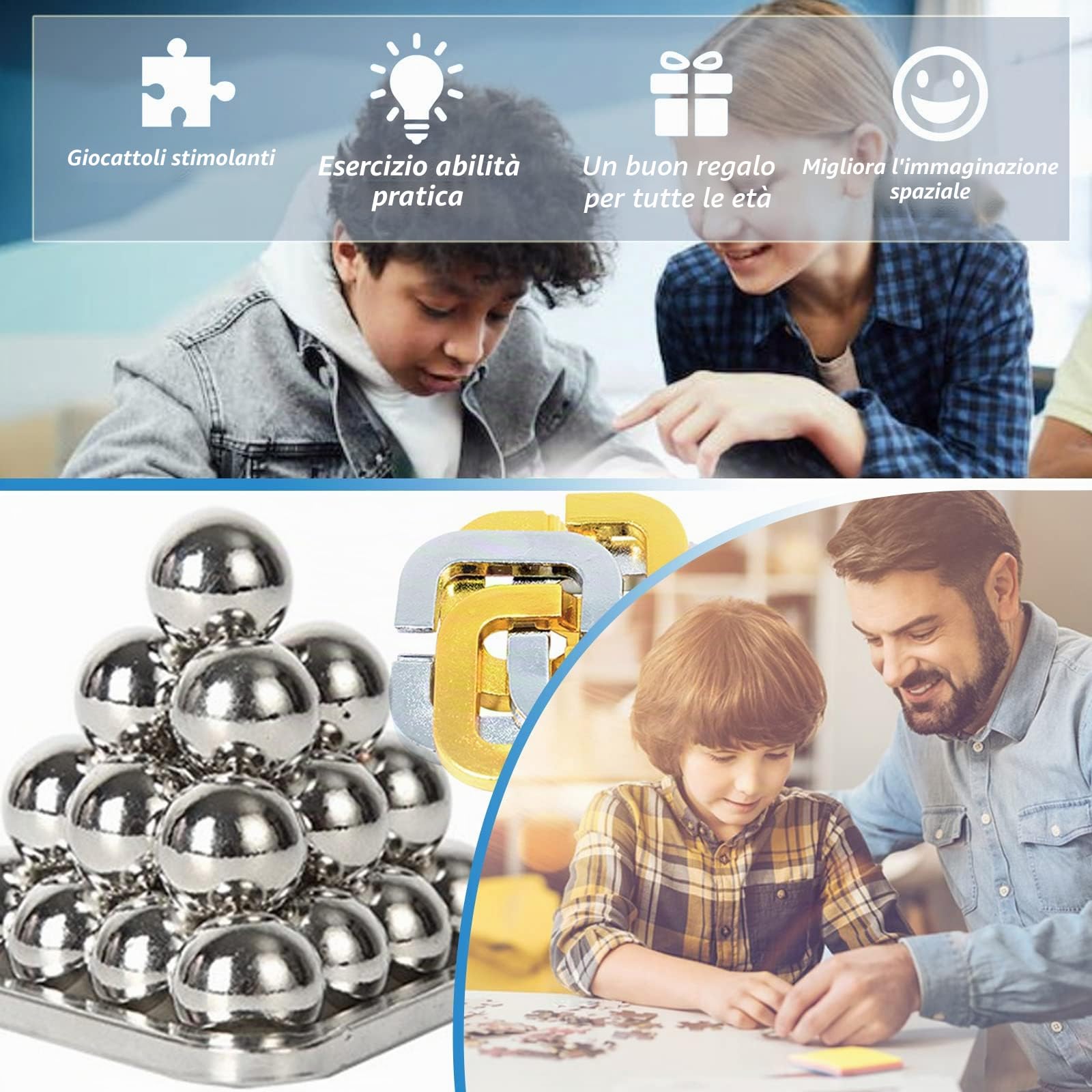 RoseFlower Rompicapo Giocattolo Puzzle in Metallo - Lega Intellettuale Sblocco Fibbia Mind IQ Test Challenge Game - Livello 10 Difficoltà - Antistress/Giocattoli educativi Regalo per Bambini Adulti